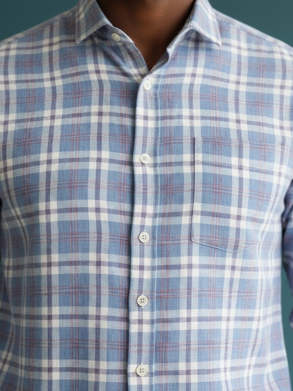 Ledbury Alden Collar Classic Fit Dress Shirt Blue Check Linen Blend 15.5 Medium - Picture 3 of 12